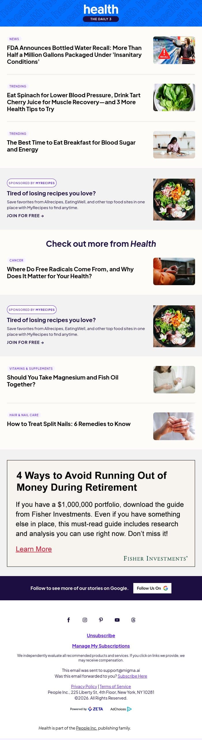 FDA Recalls More Than 650,000 Bottles of Water email from Shape screenshot