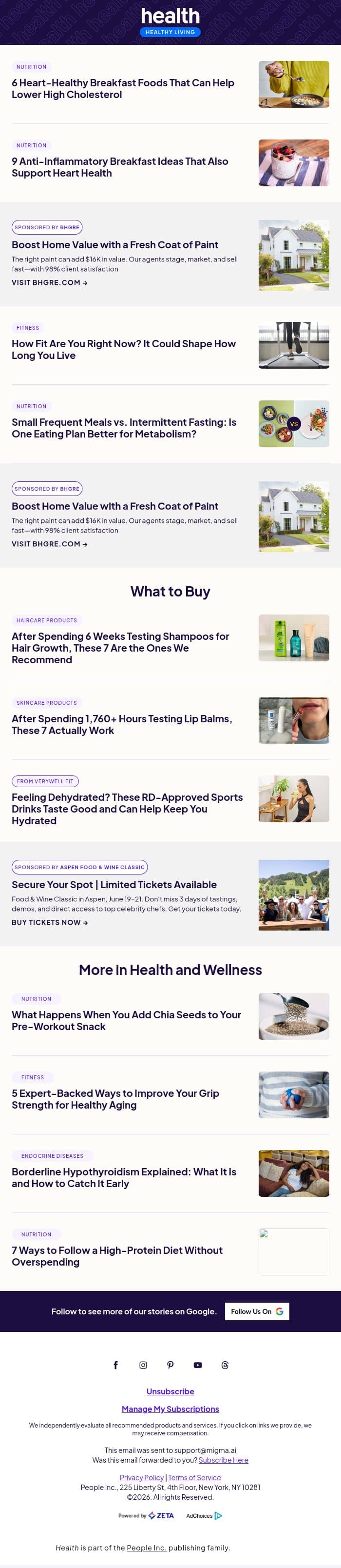 6 Heart-Healthy Breakfast Foods That Can Help Lower High Cholesterol email from Shape screenshot
