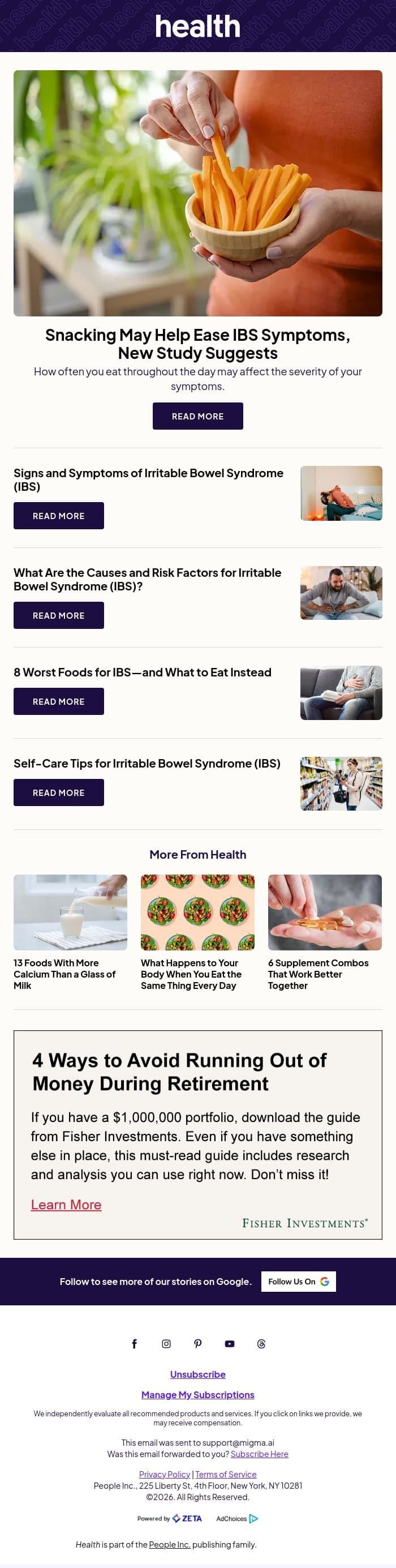 Snacking May Help Ease IBS Symptoms email from Shape screenshot