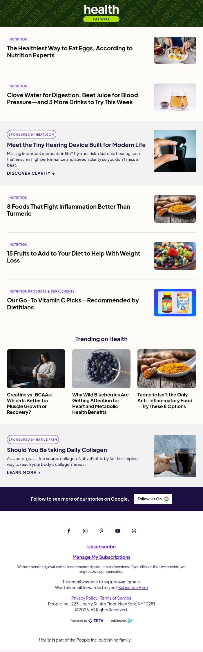 6 Healthiest Ways to Eat Eggs email from Shape screenshot
