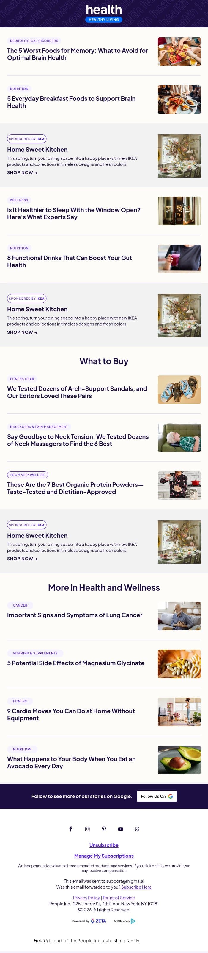 5 Foods to Avoid for Optimal Brain Health email from Shape screenshot