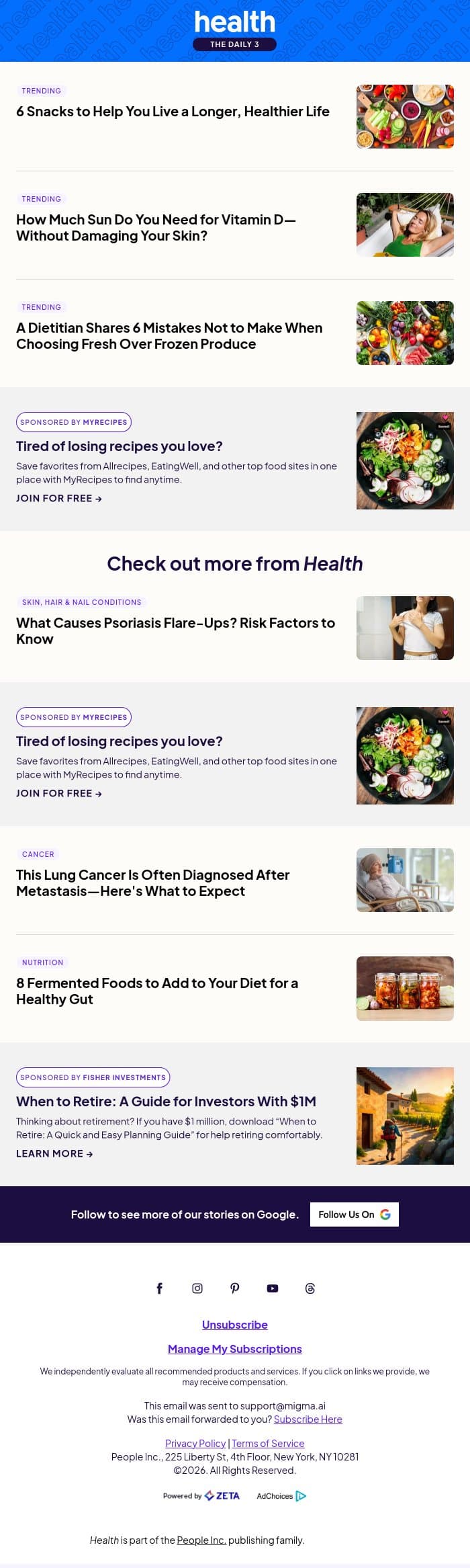 6 Snacks to Help You Live a Longer, Healthier Life email from Shape screenshot