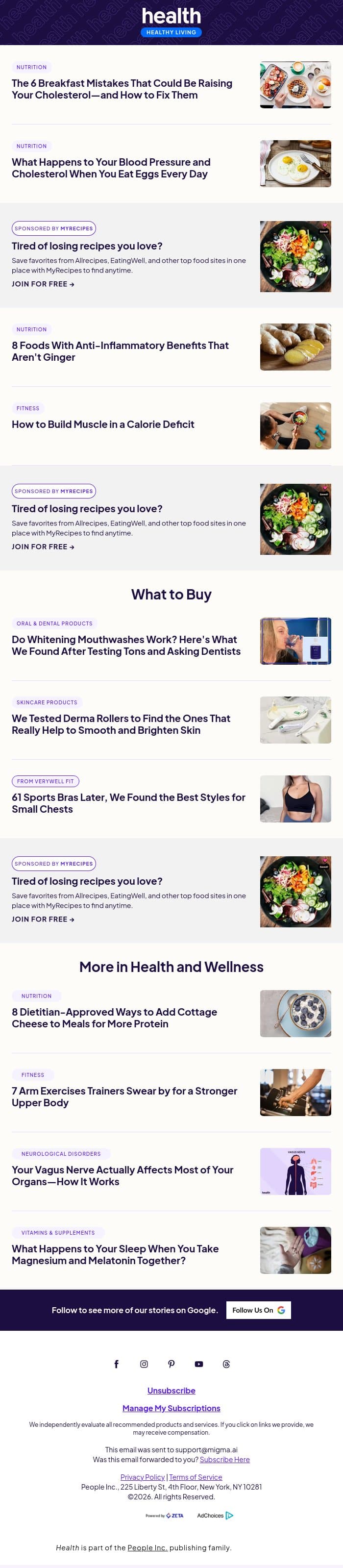 6 Breakfast Mistakes That Could Be Raising Your Cholesterol email from Shape screenshot
