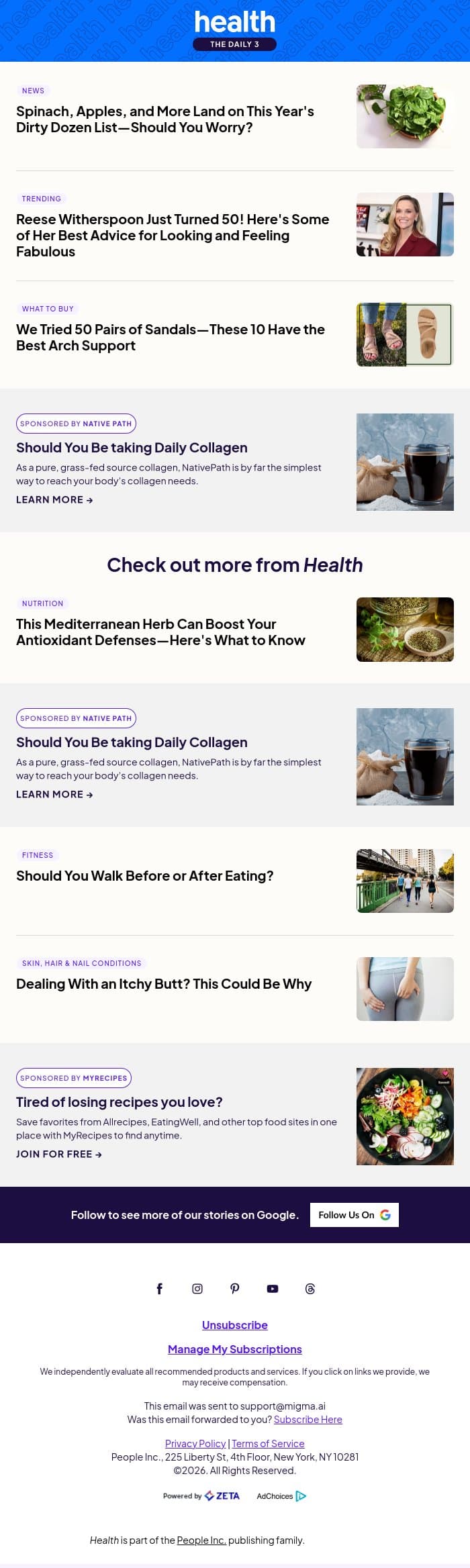 Spinach, Apples, and More Land on This Year's Dirty Dozen List—Should You Worry? email from Shape screenshot