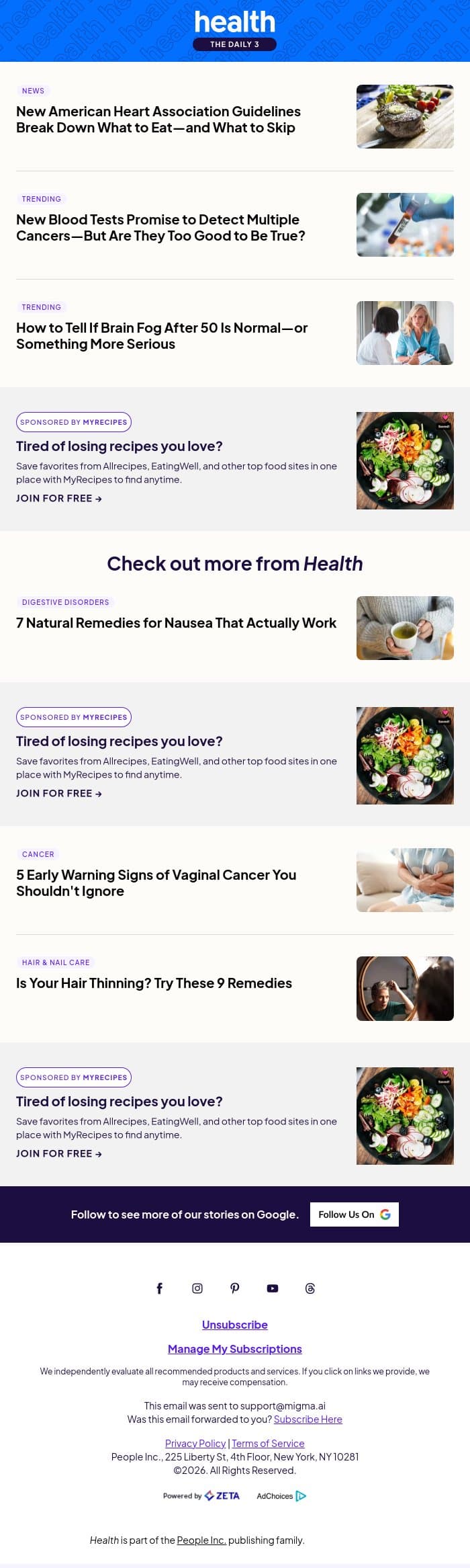 New American Heart Association Guidelines Break Down What to Eat—and What to Skip email from Shape screenshot