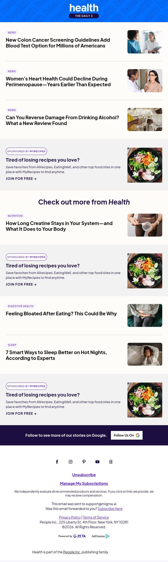New Colon Cancer Screening Guidelines Add Blood Test Option email from Shape screenshot