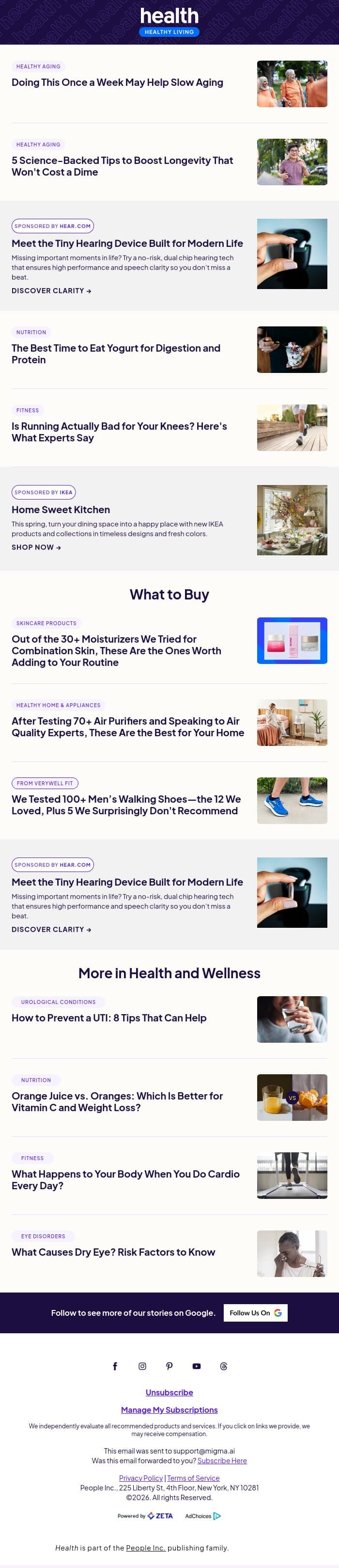 Doing This Once a Week May Help Slow Aging email from Shape screenshot