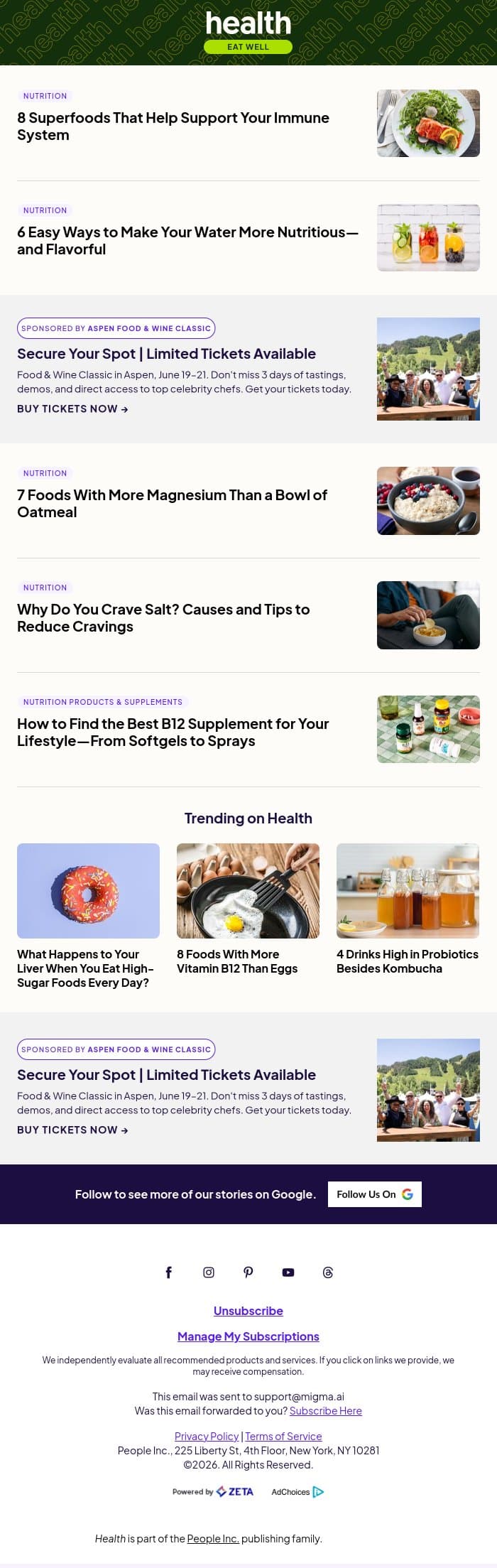 8 Superfoods That Help Support Your Immune System email from Shape screenshot
