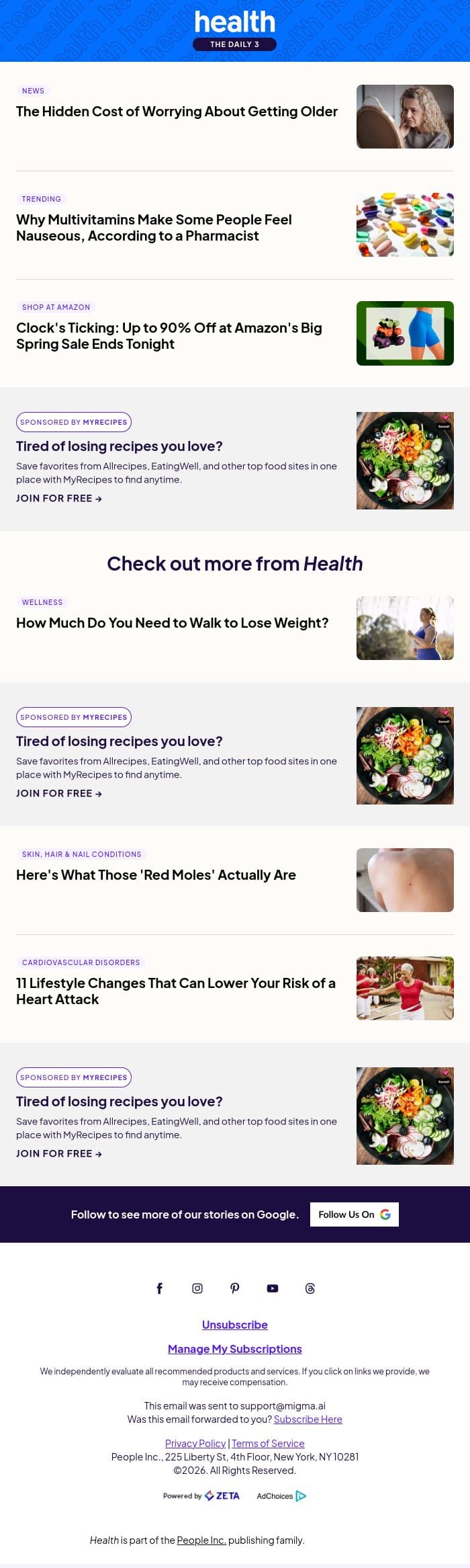 Worrying About Getting Older Won't Make You Any Younger email from Shape screenshot