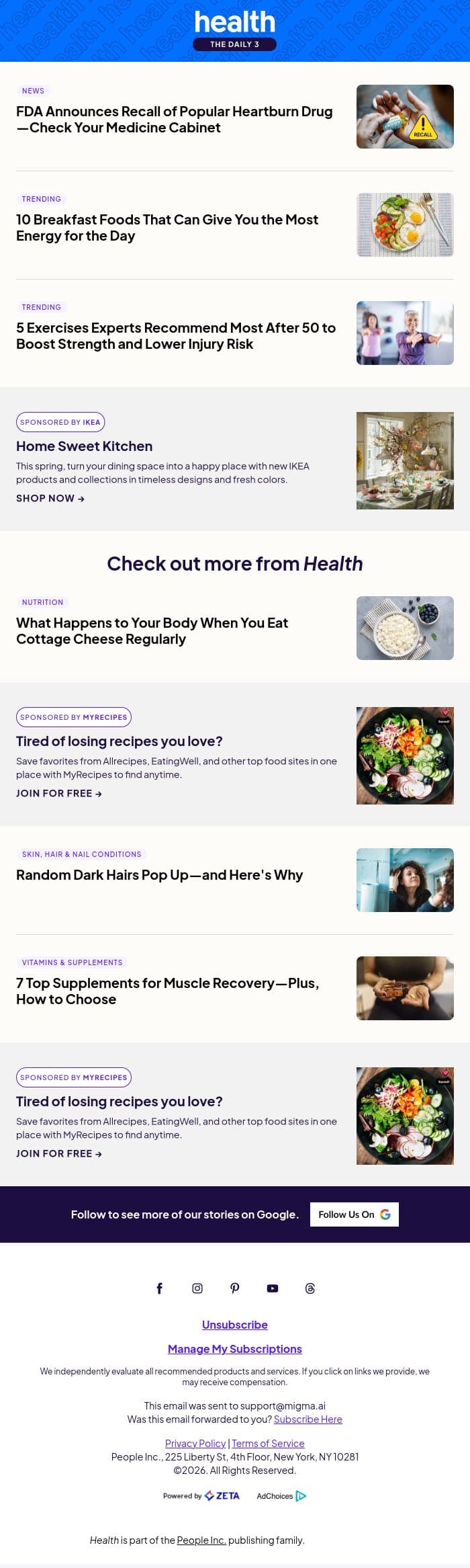 FDA Announces Recall of Popular Heartburn Drug email from Shape screenshot