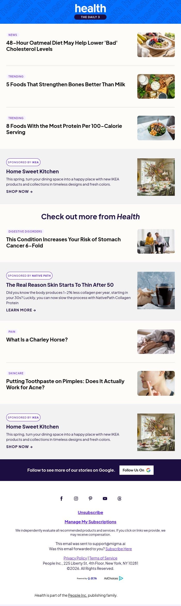 The 48-Hour Oatmeal Diet May Help Lower 'Bad' Cholesterol Levels email from Shape screenshot