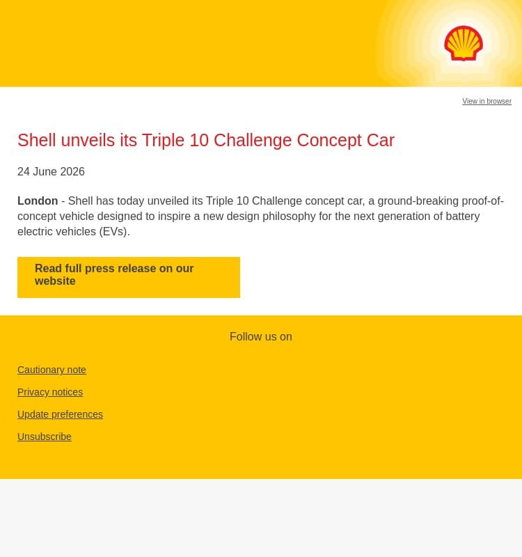 Shell unveils its Triple 10 Challenge Concept Car email from Shell screenshot