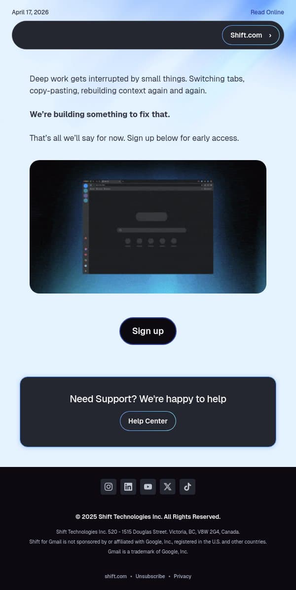 Shift AI is coming email from Shift screenshot