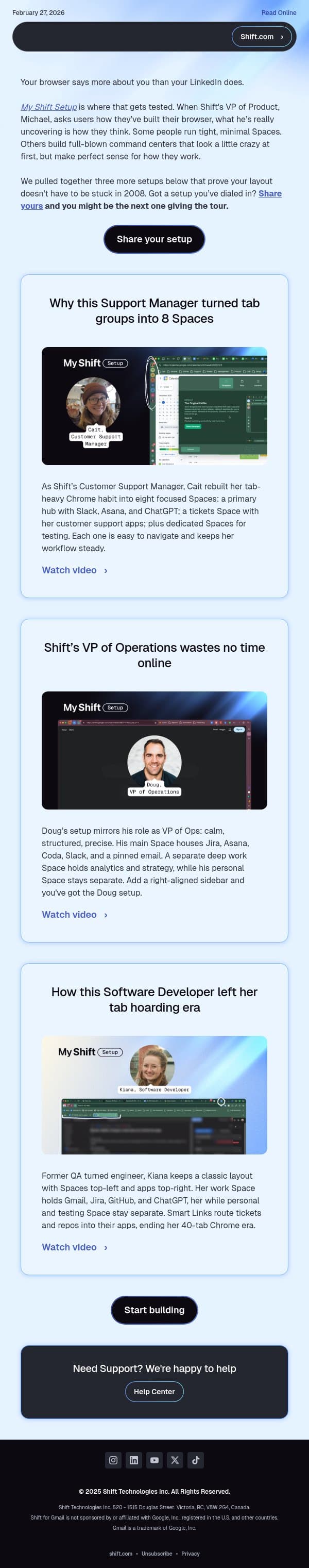 Inside three very different brains email from Shift screenshot