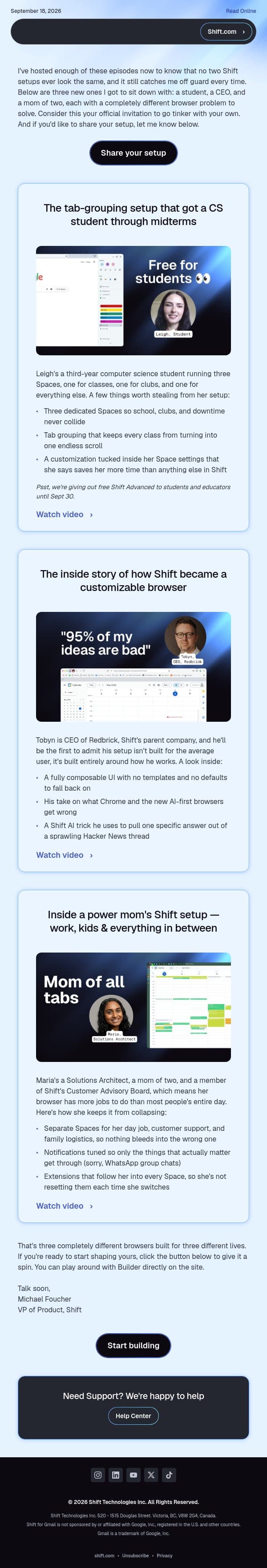 We asked 3 people to show us their browsers email from Shift screenshot