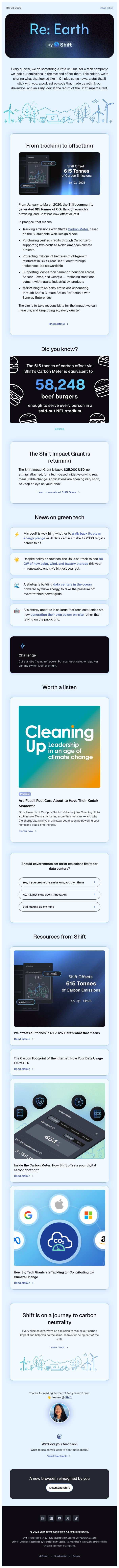 The carbon bill for your browsing? We paid it email from Shift screenshot