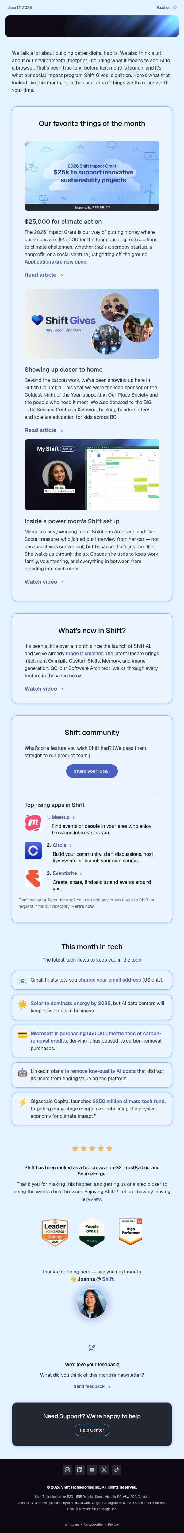 Not your average browser update email from Shift screenshot