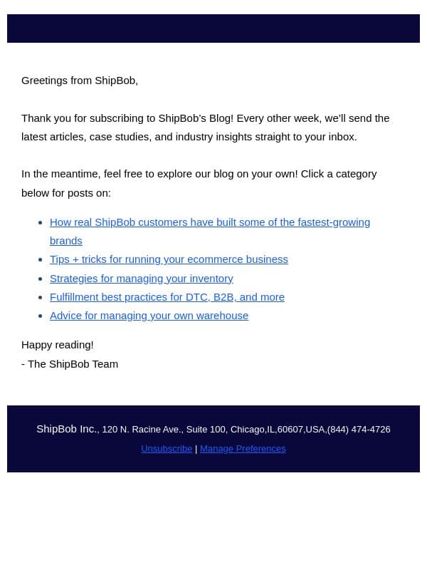 ShipBob blogs to explore 👀 email from ShipBob screenshot