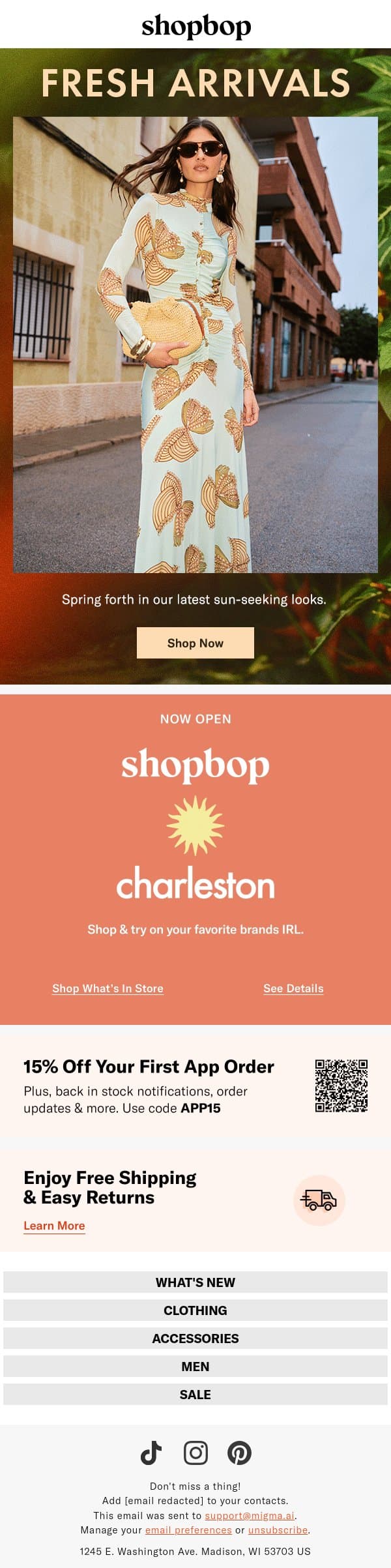 Just dropped: 200 fresh arrivals email from Shopbop screenshot