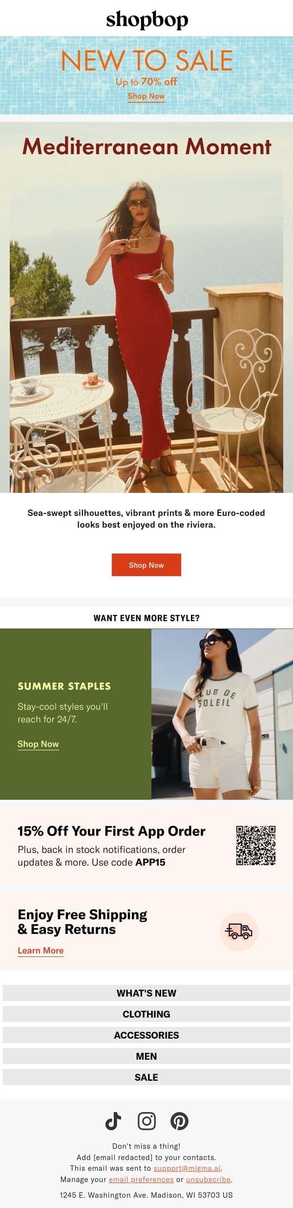 Riviera-ready looks email from Shopbop screenshot