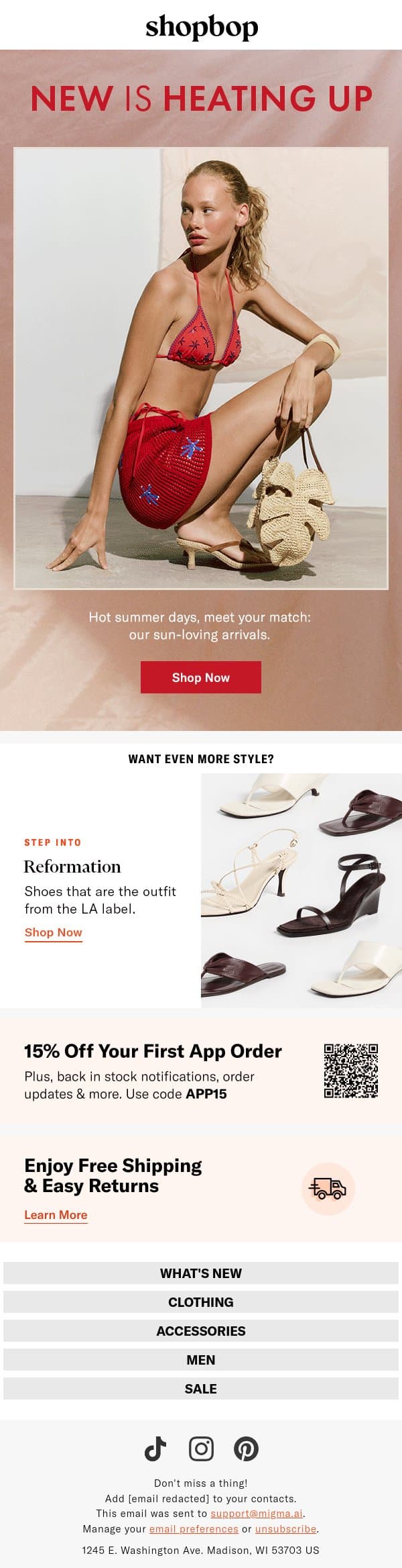 Heating up: 255 arrivals email from Shopbop screenshot