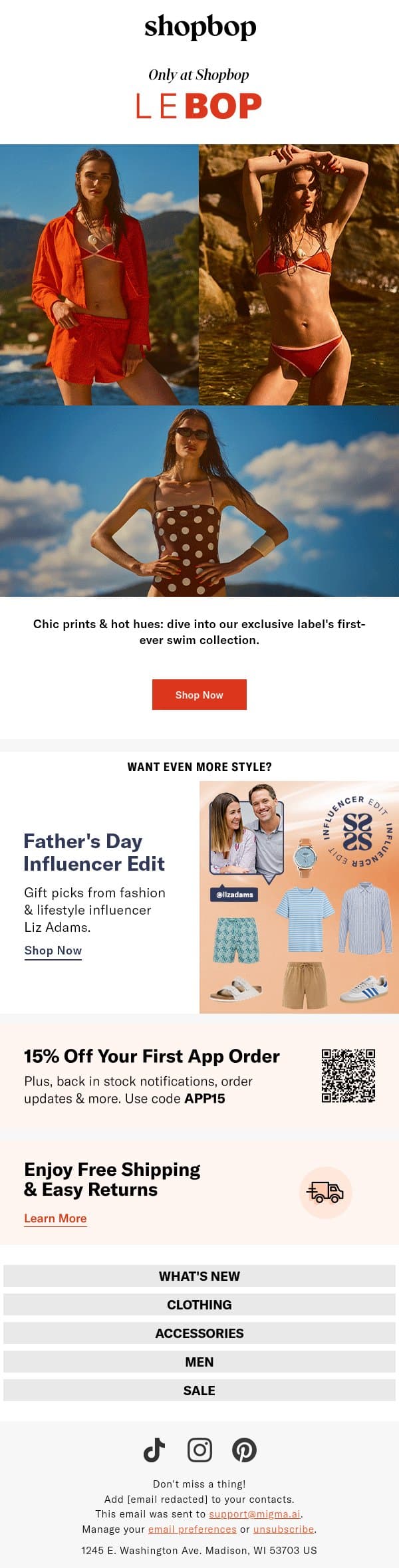 Exclusive drop: LE BOP swim email from Shopbop screenshot