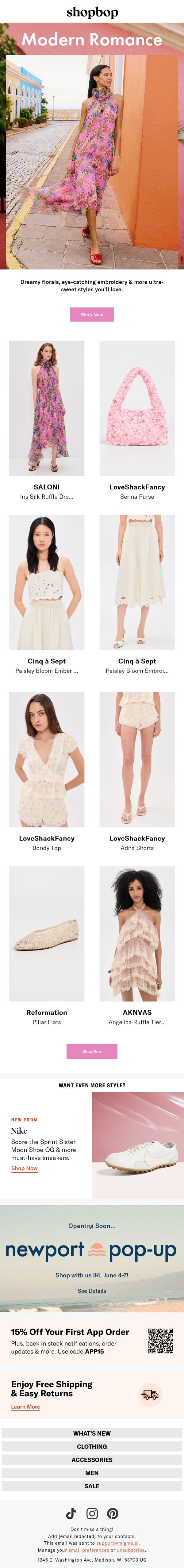 Summer romance? Dress the part email from Shopbop screenshot