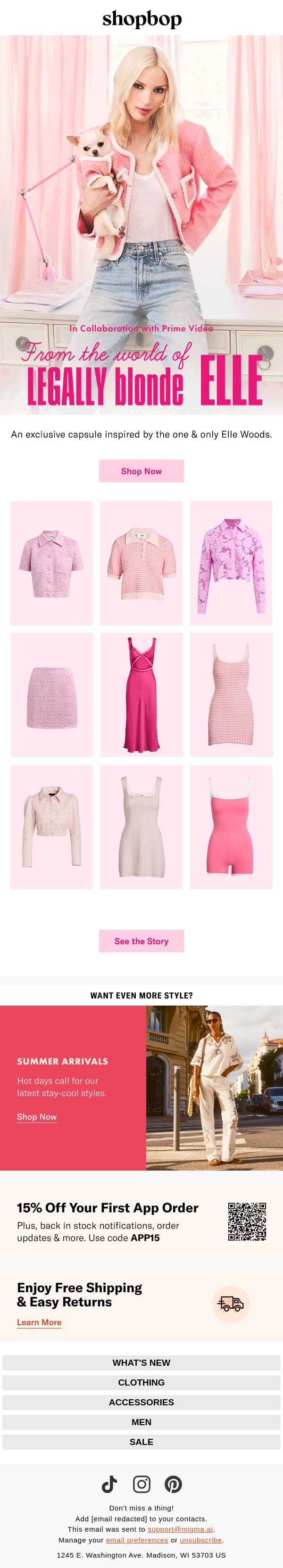 Exclusive drop: ELLE capsule 🩷 email from Shopbop screenshot