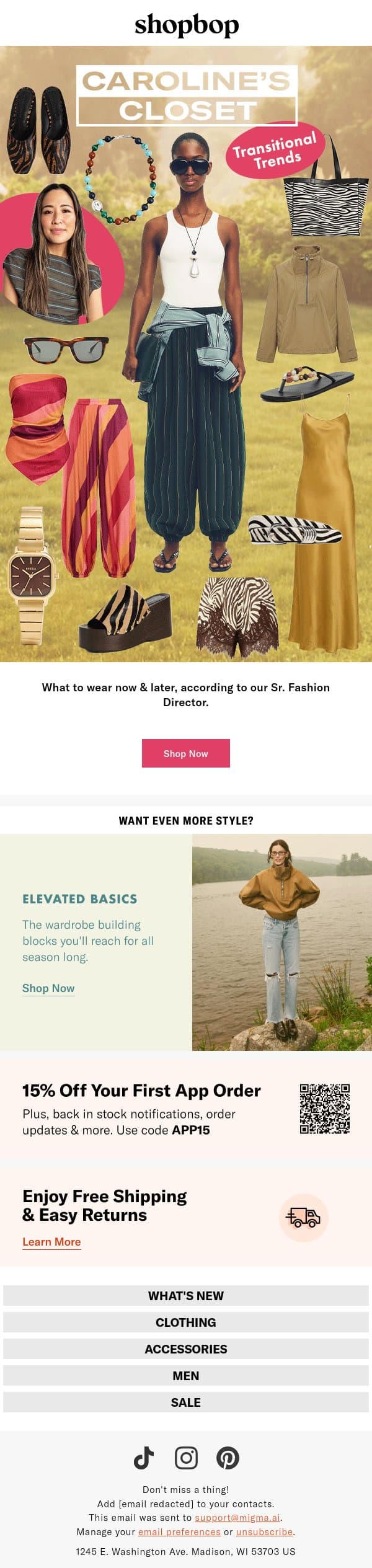 Caroline's Closet: transitional style email from Shopbop screenshot