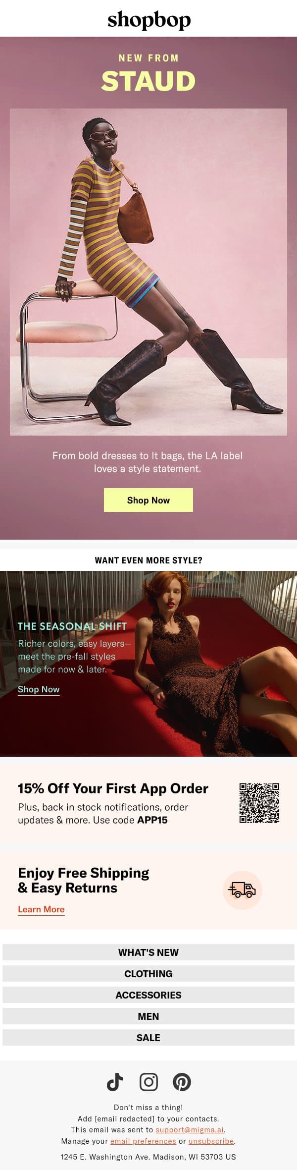 New STAUD? We're obsessed. email from Shopbop screenshot