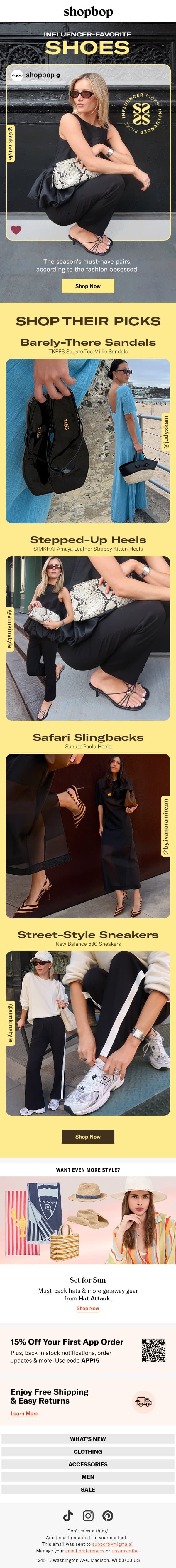 Spring's It shoes (we're influenced) email from Shopbop screenshot