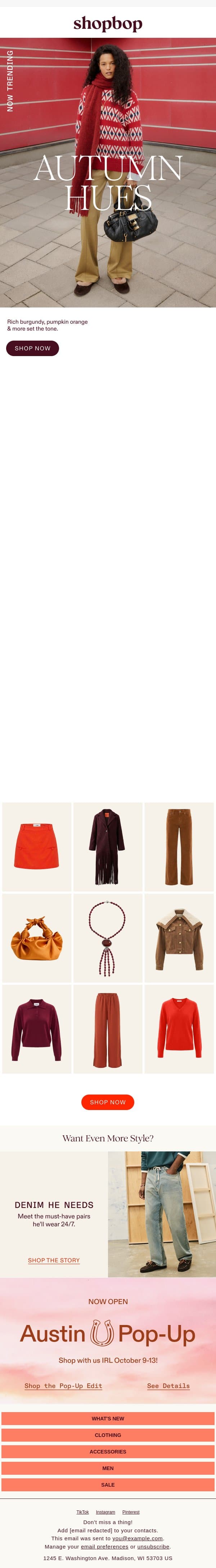 Setting the tone: fall hues email from Shopbop screenshot