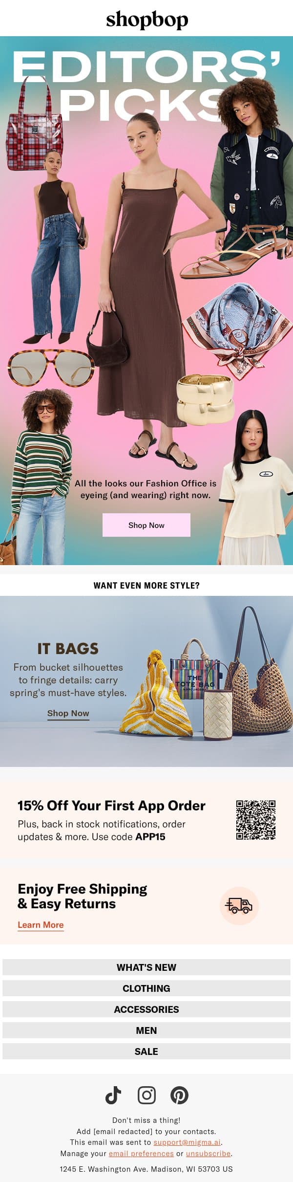 Our editors have spoken email from Shopbop screenshot
