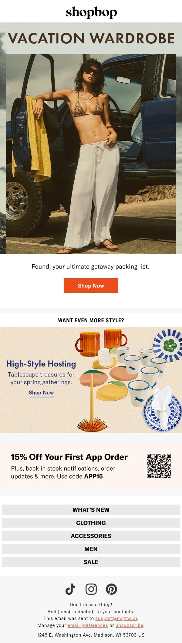 Vacation bound? Pack these email from Shopbop screenshot