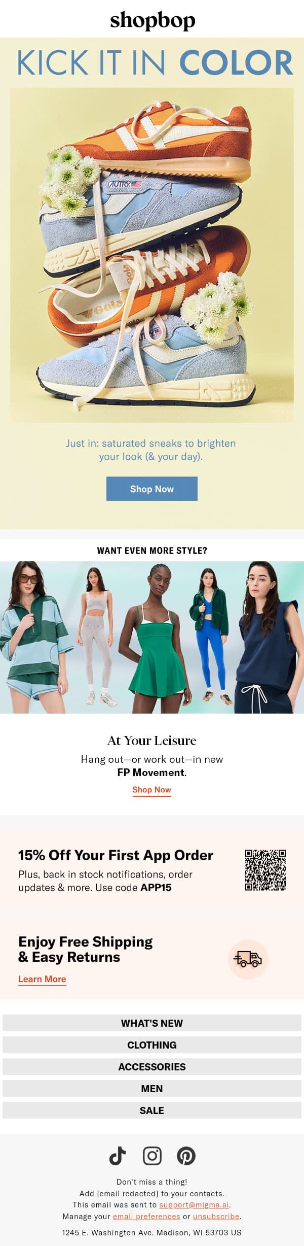 NEW spring sneaker drop email from Shopbop screenshot