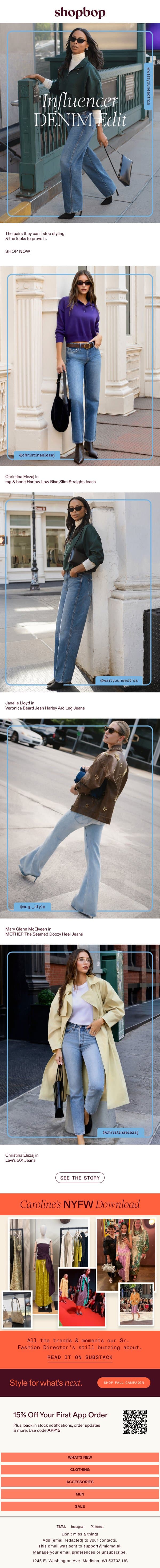 This denim's going viral email from Shopbop screenshot