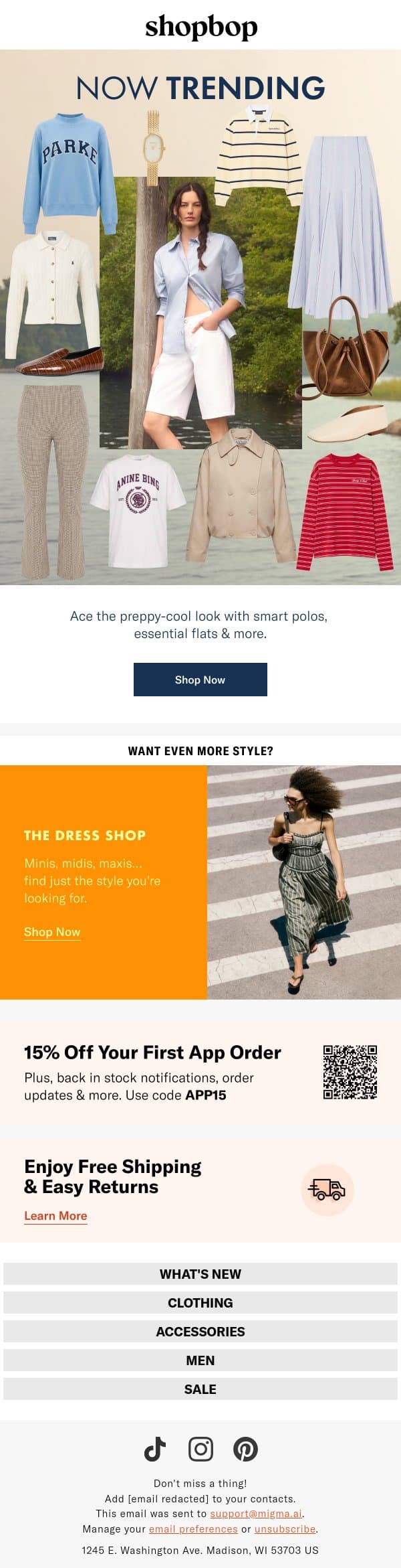 Now trending (you need these) email from Shopbop screenshot