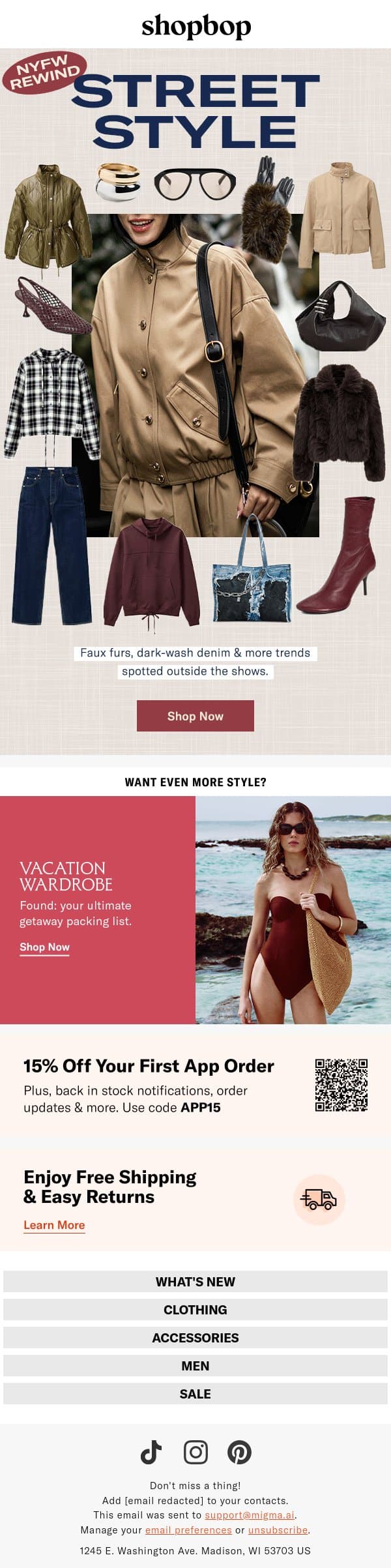 NYFW street style rewind email from Shopbop screenshot