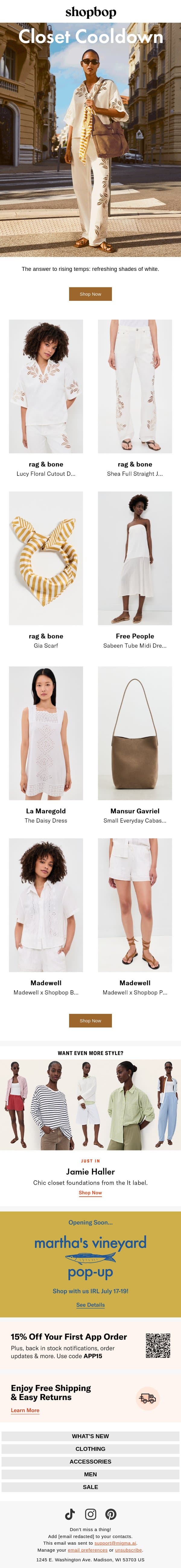 Trending: refreshing whites email from Shopbop screenshot