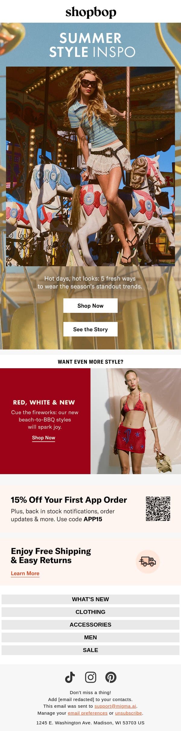 Summer's top trends, styled email from Shopbop screenshot