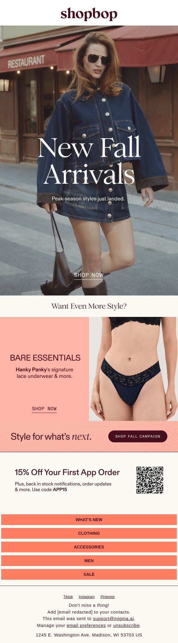 Two words: NEW ARRIVALS email from Shopbop screenshot