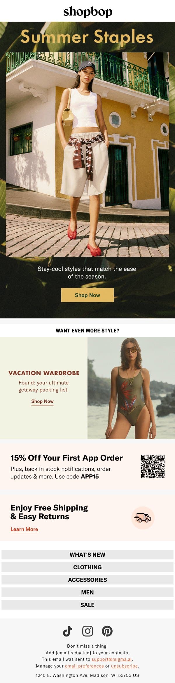 Summer-ify your basics email from Shopbop screenshot