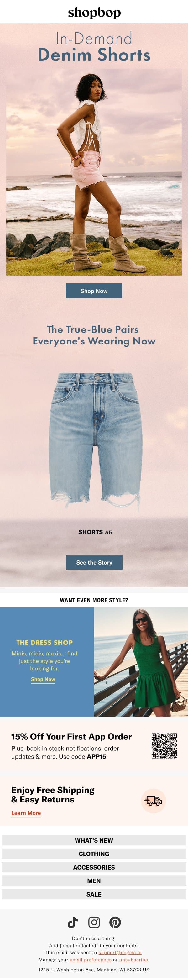 The only denim shorts you need email from Shopbop screenshot