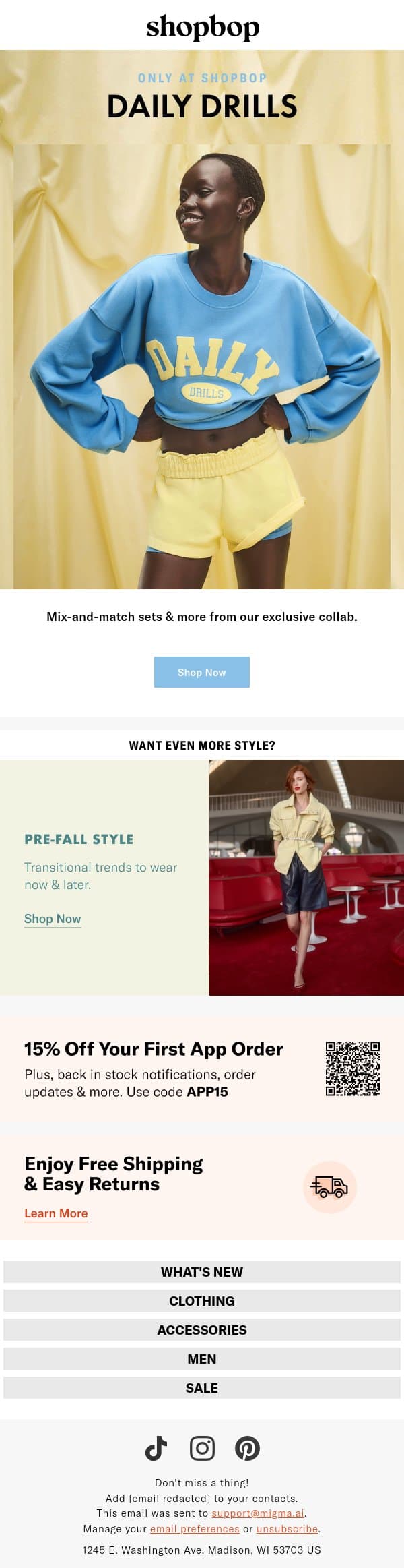 Exclusive: DAILY DRILLS x Shopbop email from Shopbop screenshot