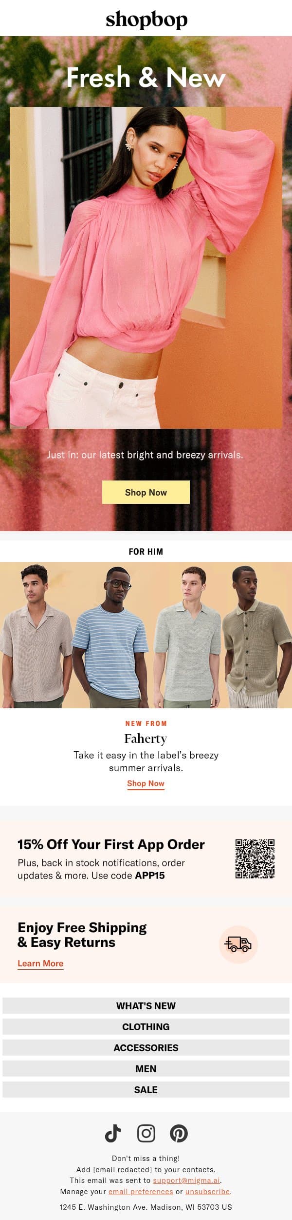 New week, new arrivals email from Shopbop screenshot