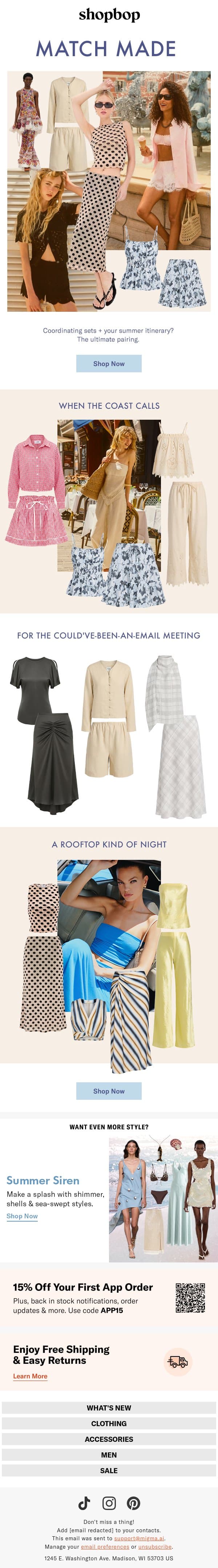 Set(s) for every plan email from Shopbop screenshot