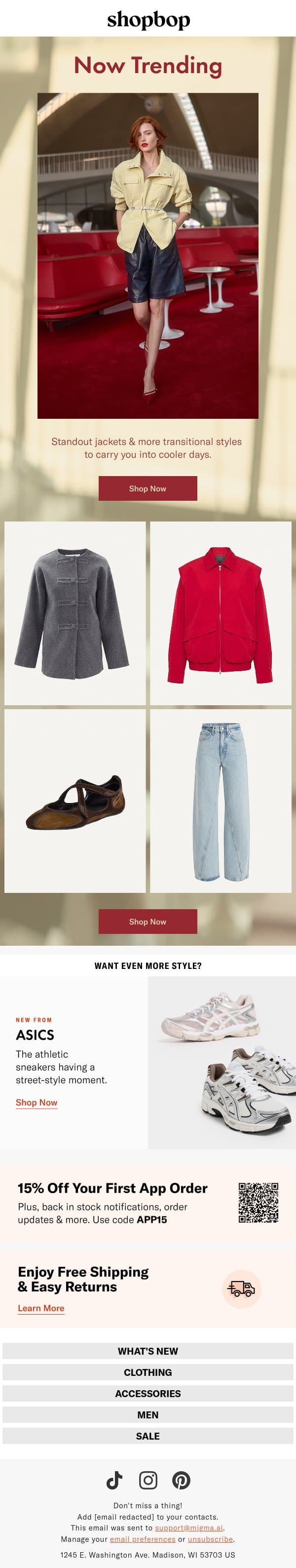 These jackets make the look email from Shopbop screenshot