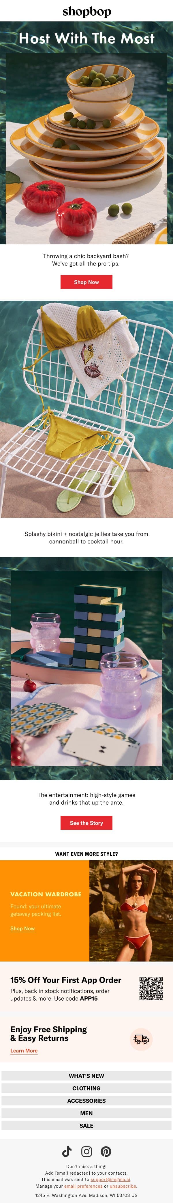 Hosting? Set the scene email from Shopbop screenshot