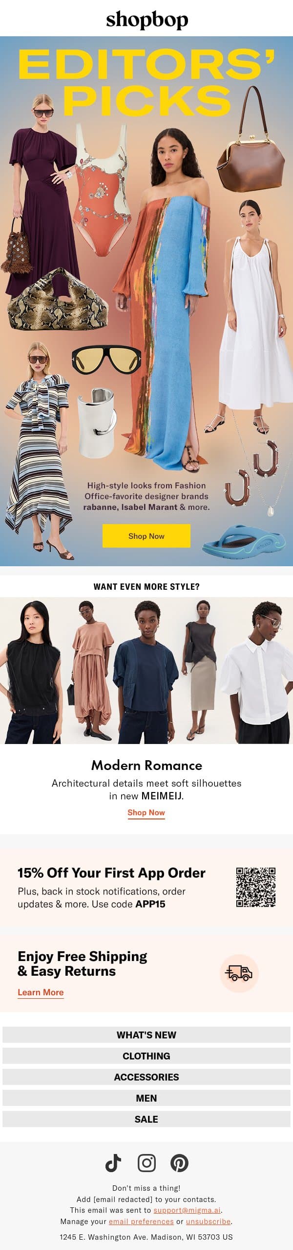 Fashion Office-favorite labels email from Shopbop screenshot