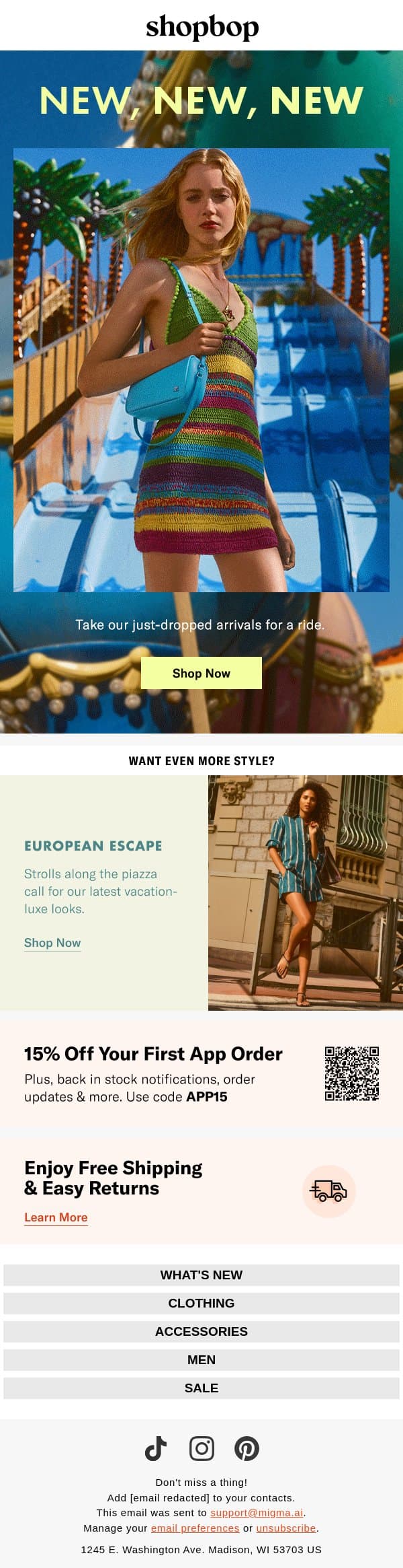 It's all NEW email from Shopbop screenshot